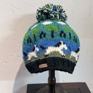 Handmade in Nepal Running Pony 100% Wool Pom-Pom Beanie with liner for Adult